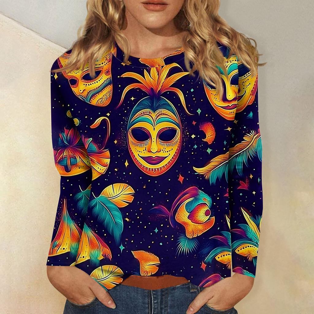 Long Sleeve Shirts For Women Cute Print Graphic Tees Blouses Dressy Casual Blouses Pleated Scooped Neck Tunic Tops Christmas