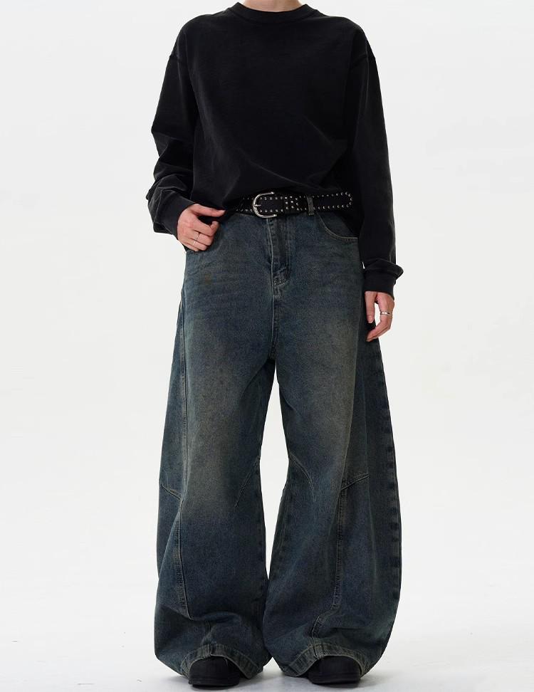American Retro Washed Distressed Wide-Leg Jeans - Unisex Casual Trend