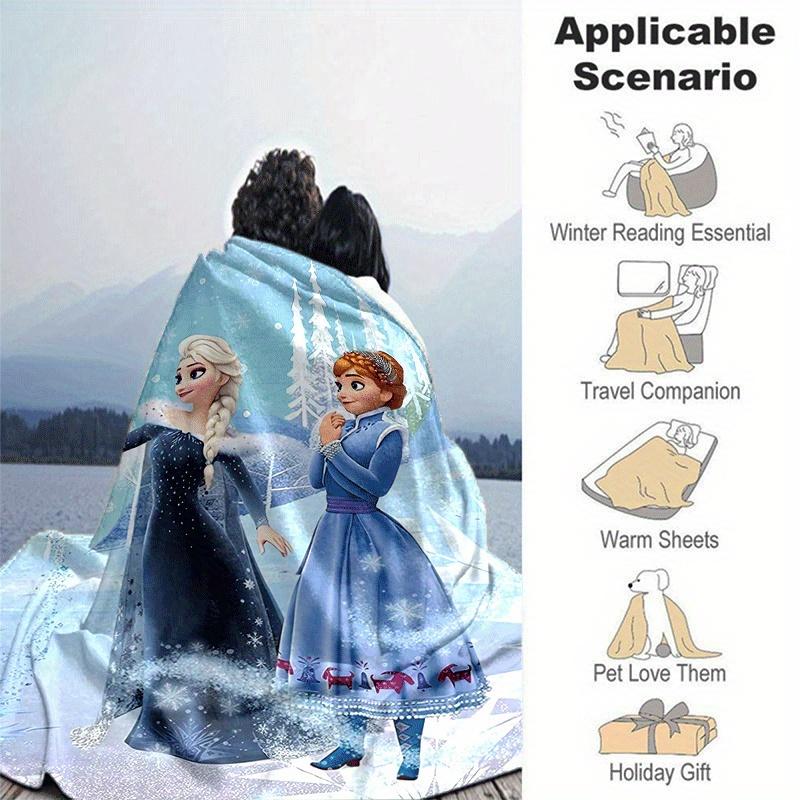 1pc Frozen Elsa and Anna Printing Blanket - Soft, All-Season Throw for Office Blanket, | Personalized Gift with Adorable Cartoon Design