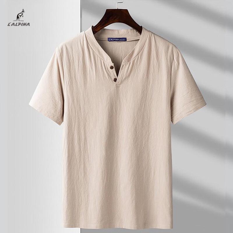 Men's Pure Cotton Henley Loose Short Sleeve T-Shirt