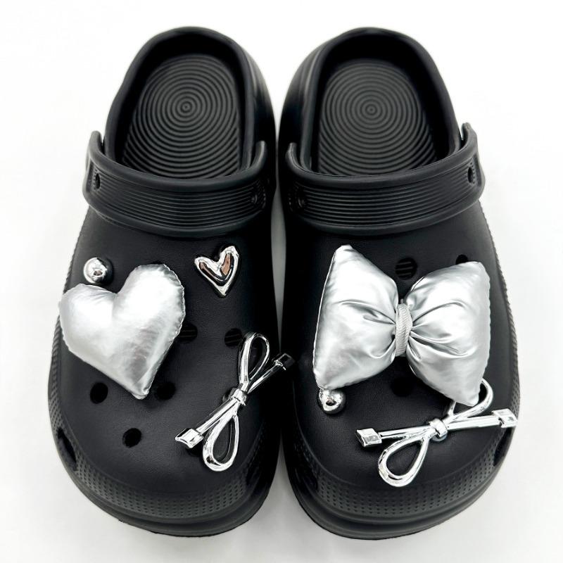 7 STÜCKE Mode Schuhanhänger Set Accessoires Lochschuhschnalle Silberne Schleife DIY 3D Schuhdekorationen