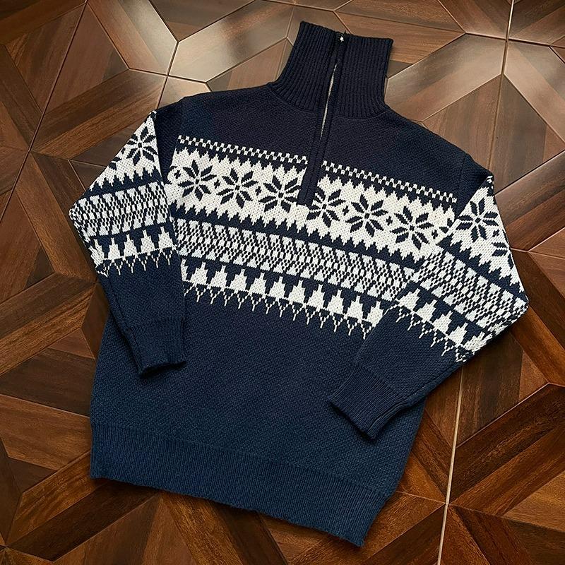 American Fair Isle Red Half-Zip Pullover Sweater for Men & Women - Trendy Autumn/Winter Knitwear Cardigan with High-End Feel