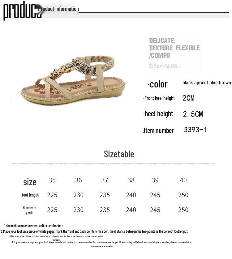 Bohemian Plus Size Rhinestone Flower Sandals - Spring 2025 Beach Open Toe