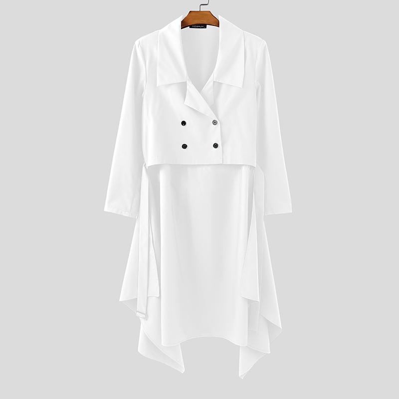 INCERUN Frühling Herren Langarm Knöpfe High Low Unregelmäßig Lange Mäntel Windjacke