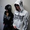Vintage Streetwear Hooded Sweater Letter Crochet Gothic Style Unisex Loose Fit