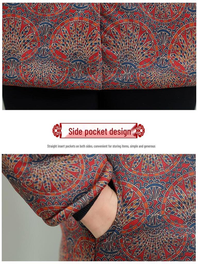 Warm, Thickened Stand Collar Jacket with Fleece Lining for Elderly Women (70-80 years), Cotton Padded for Cold-Proof Comfort.