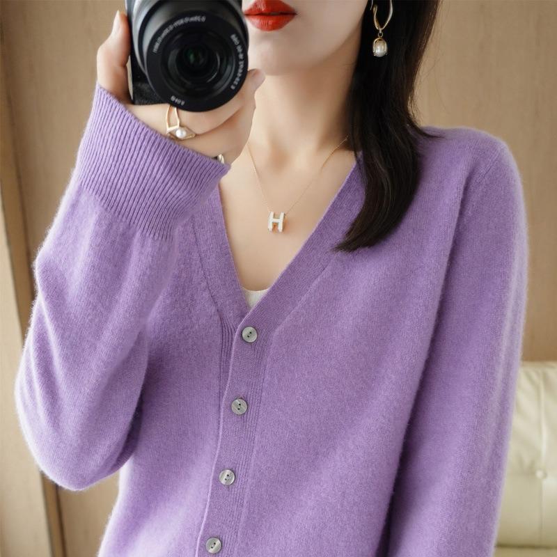 Autumn Winter Fashion Cardigan Women Sweater Knitted V-neck Long Sleeved Bottoming Shirt Solid Color Casual Simple Basic Tops Coats