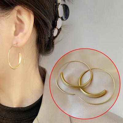 Fashion Trend Matte Frosted Texture Earrings for Women Gold Simple Temperament Personality Piercing Big Hoop Earrings Jewelry