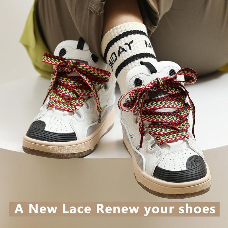 Sneaker Shoe Laces 1.5cm Width Thick Flat Shoelaces for Basketball Tennis Sports Shoes Shoelace Wavy Bread Rope Shoes Strings