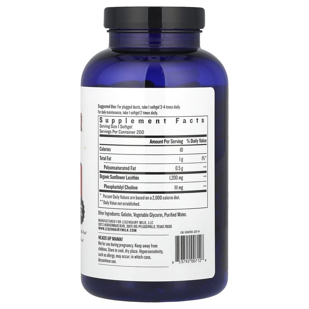 Legendairy Milk Sunflower Lecithin, 1,200 Mg, 200 Softgels
