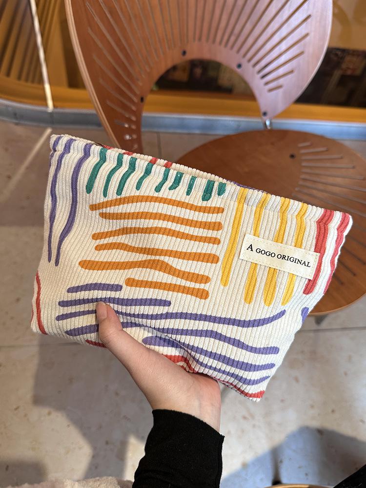 Niche Corduroy Color Block Striped Makeup & Skincare Toiletry Travel Bag