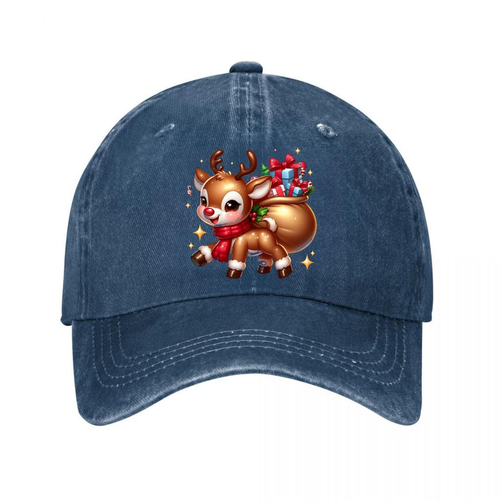 Cute Christmas Reindeer With Gifts Santa Sack Washed Baseball Cap Outdoor For Womens Unisex FeUnisex