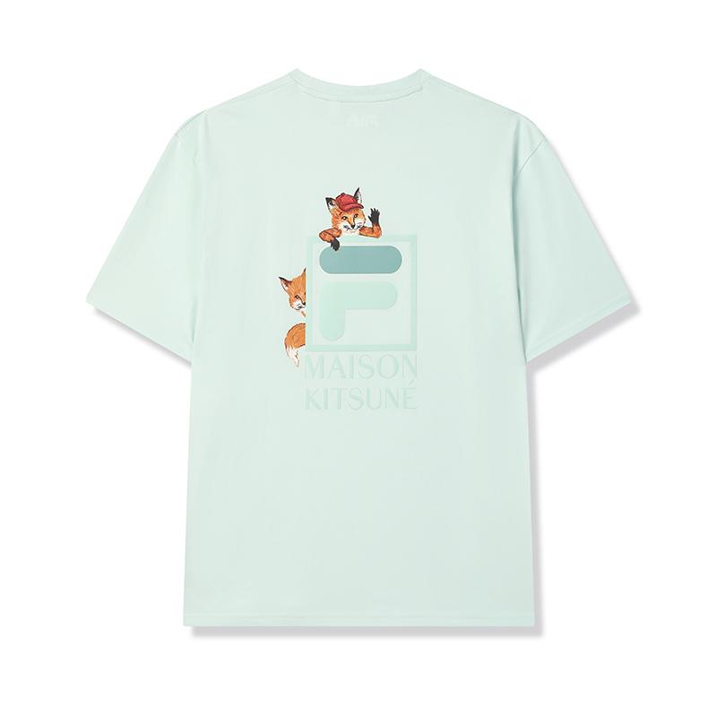 Fila X Maison Kitsune Fox T-Shirt Colorful Fox Dopamine Style Fashion Trendy Comfortable Casual Short Sleeve T-Shirt Unisex Tops F11U529101F-LG