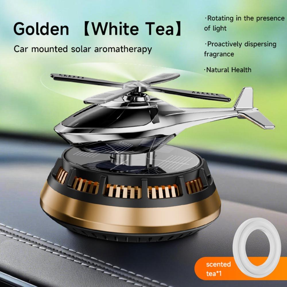 Solar Powered Dashboard Ornament Rotating Rotating Car Decor Helicopter Ornament Travel Use White Tea