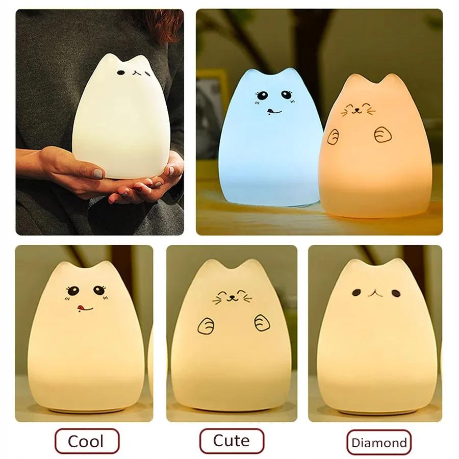 Bedroom Bedside Decoration Table Lamp Birthday Gift Led Night Light Colorful Cat Nightlights Button Switch Desktop Couple Gift