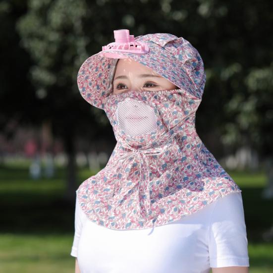 Fan Sunhat Strong Wind Cooling Sunshade Wide Brim Hollow Out Mesh Sun Protection Decorative Neck Protection Outdoor Fan Cap Headwear