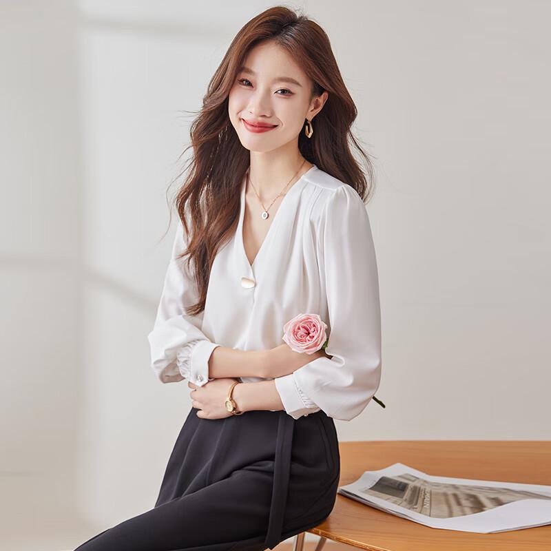 Women's V-Neck Long Sleeve Chiffon Blouse