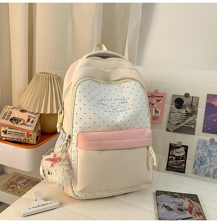 Schoolbag New Japanese Girl Bear Polka Dot Backpack High Value Small Fresh Primary and Secondary School Student Schoolbag Lightweight Backpack