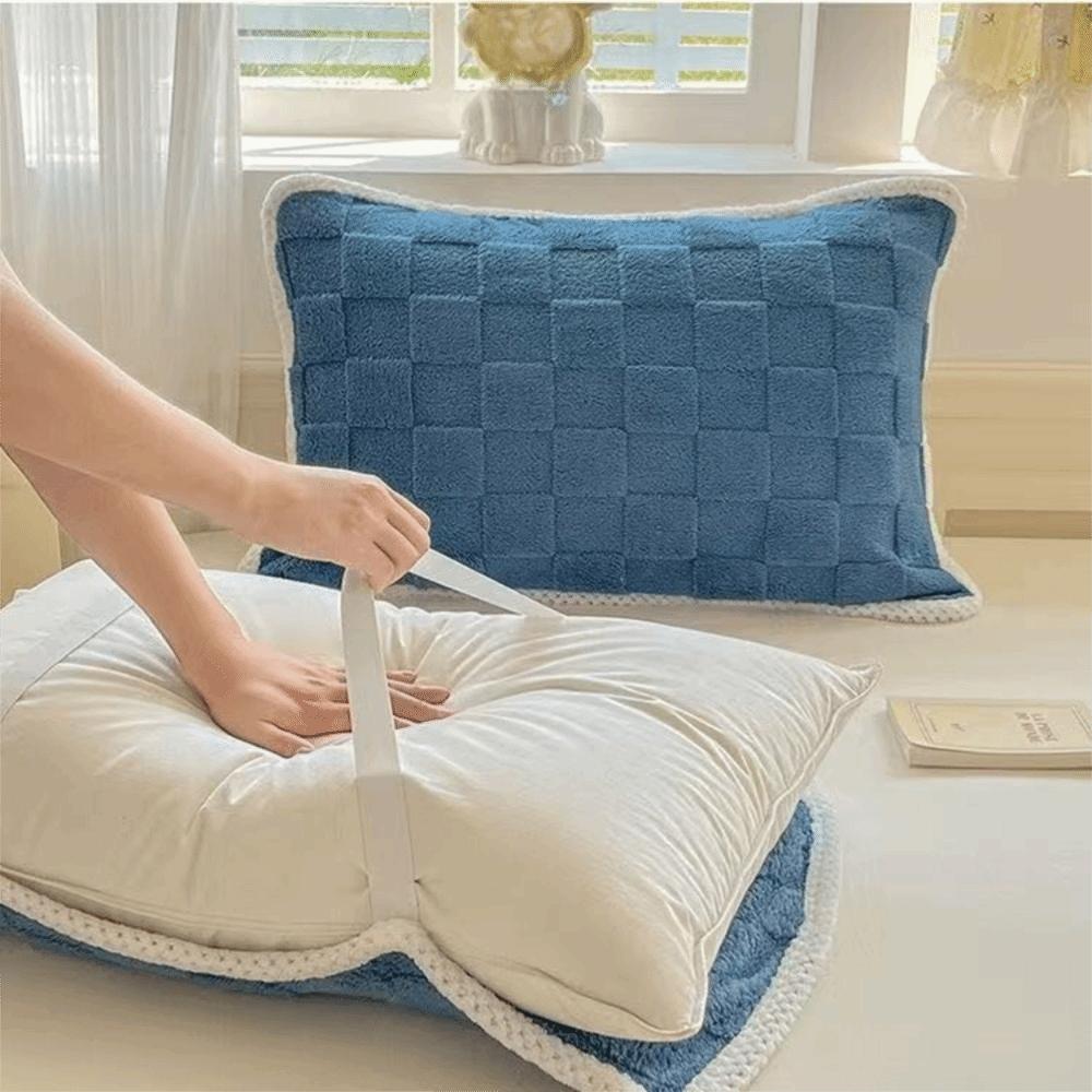 2 pieces Coral Fleece Pillow Cover Plush Cushion Cover Durable Grid Jacquard Pillowcases Winter
