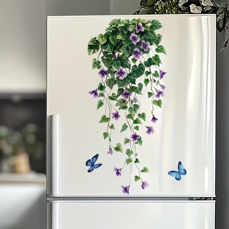 Colorful Butterfly Flowers Refrigerator Decoration Stickers Self-Adhesive Removable Decal Glass/ Door/Wall Sticker Home Decorati