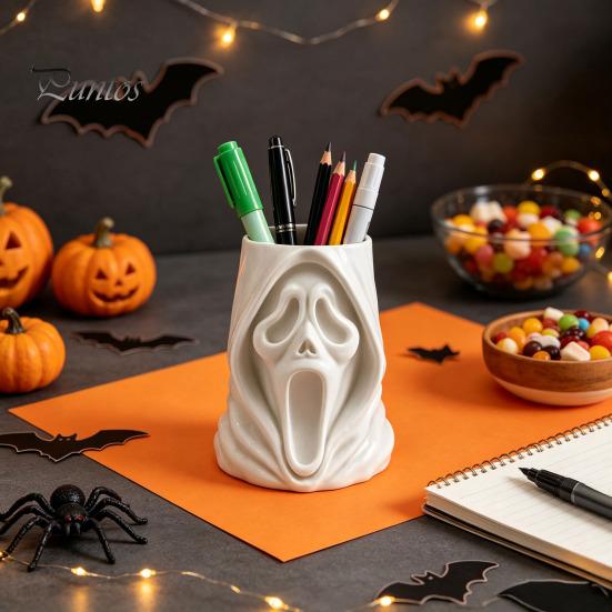 Holiday Gift for Kids Halloween Ghost Face Candy Bucket, 3D Printed Trick or Treat Snack Holder, Creative Pen Holder Spooky Screaming Desktop