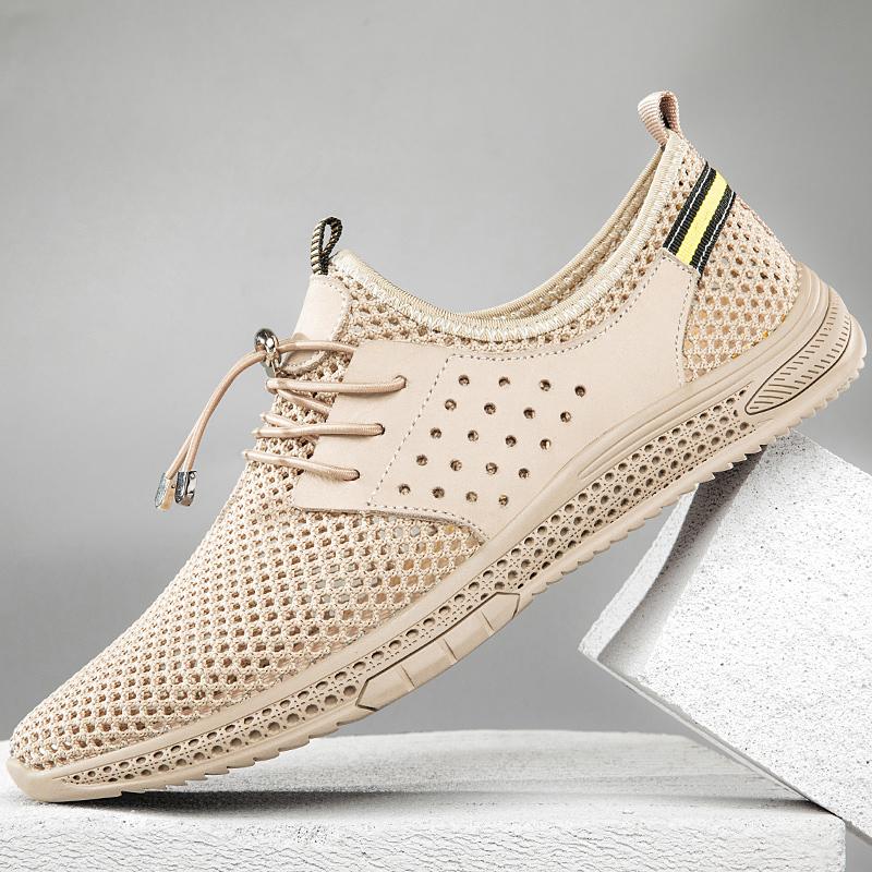 Fashion Lightweight Male Summer Footwear Breathable Mens Casual Shoes Hollow Out Men Flats Cool Moccasins Handmade Lace-Up Driving Shoes