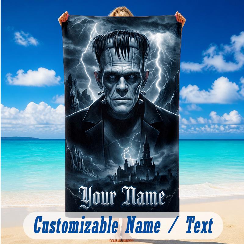 Beach Towel Custom Name Text, Quick Dry Large Towel For Beach HomeFrankenstein's Monster