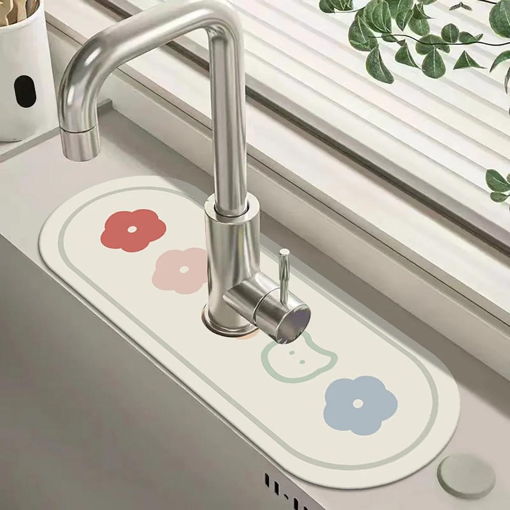 Retro Faucet Drain Pad Self-priming Kitchen Countertop Drain Mat Diatom Mud Wipeable Anti-slip Mat Absorbent Dish Drying Mat