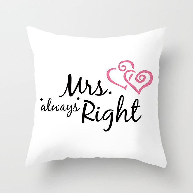 Modern Simple Style Letter Pattern Pillowcase Wedding MRSMR Couple Peach Leather Velvet Pillowcase