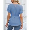 Spring Summer Casual Shirt with Ruffled Edges Pleated Round Neck Short Sleeved Top Fashion Women