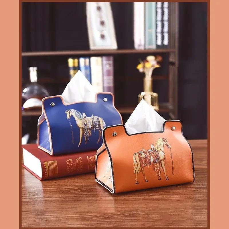 Multifunktionaler Auto Vintage PU Leder Taschentuchhalter, Retro Stil Desktop Serviettenbox mit Kosmetik Aufbewahrungsorganizer