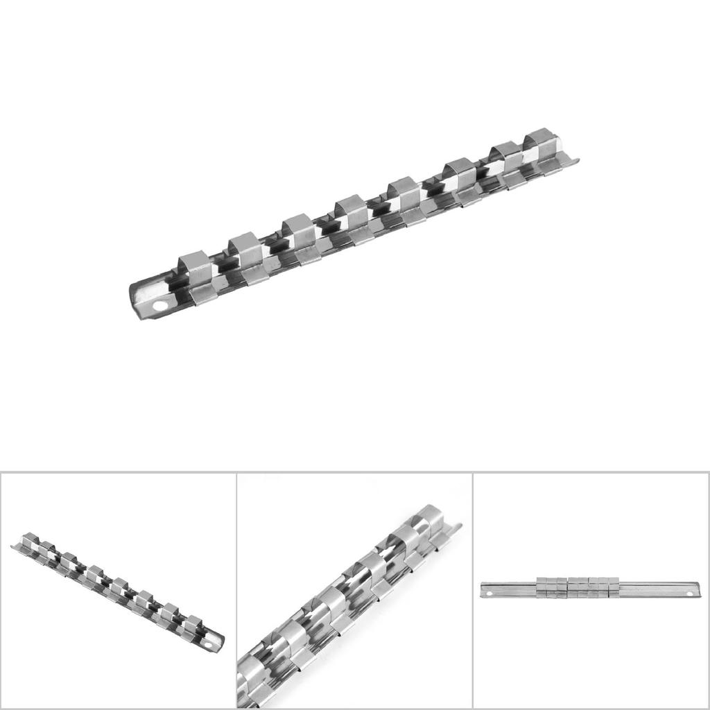 Koolstofstaal 8 Socket Rek Opbergverdeler Rail Bak Houder Plank Standaard Gereedschapsorganizer (3/8")