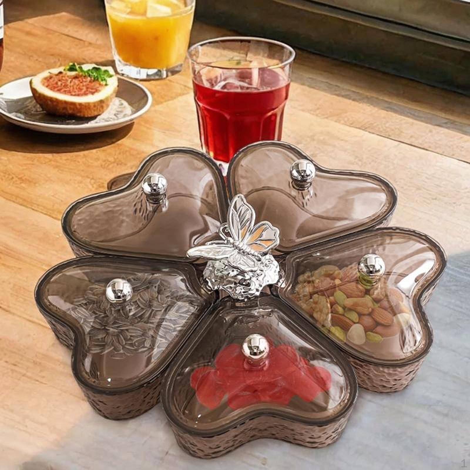 

Поднос для подачи аперитива, разделенный на несколько частей, с переносными конфетами и крышкой-орехами серый