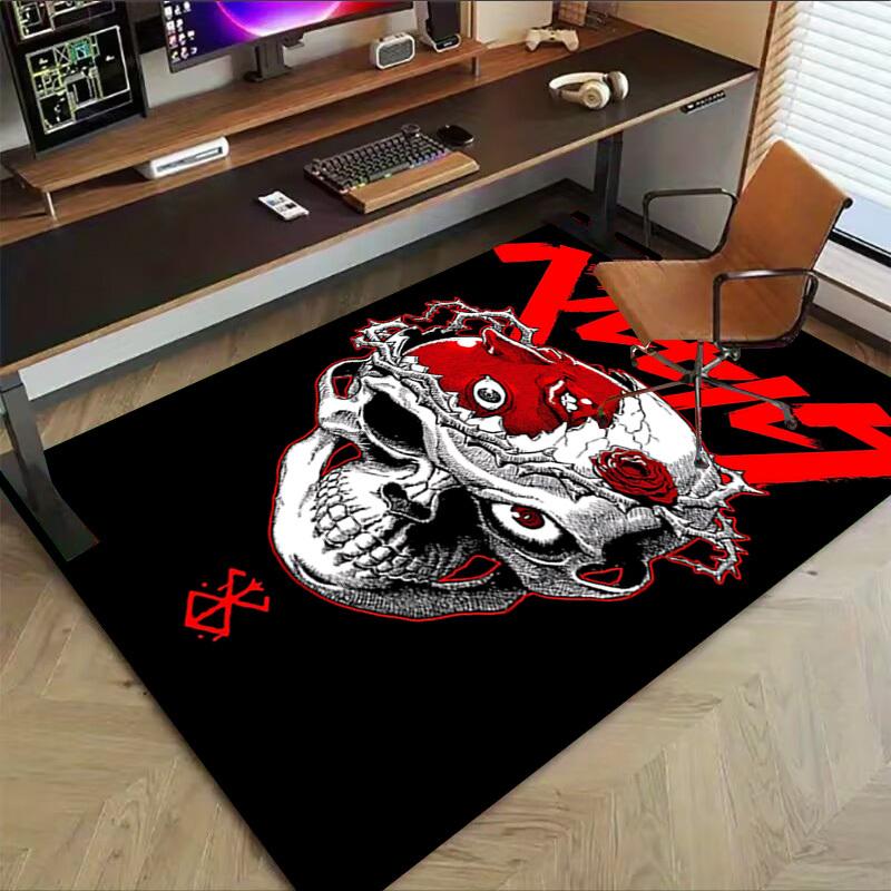 1pc Skull Rose Carpet Anti Slip Polyester Floor Mat for office.Bedroom