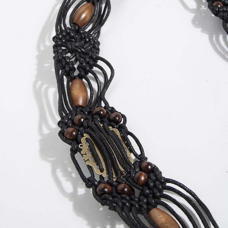 New Bohemian-style Alloy Cat's Eye Crown Bead Woven and Knotted Ethnic Style Handmade Vacation Women's Waist Rope