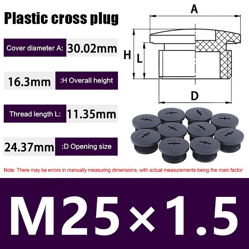 10Pcs Cross Shaped Plastic Plugs Nylon Waterproof High Quality Threaded Hole Plugs M16X1.5 M18X1.5 M20X1.5 M22X1.5 M25X1.5