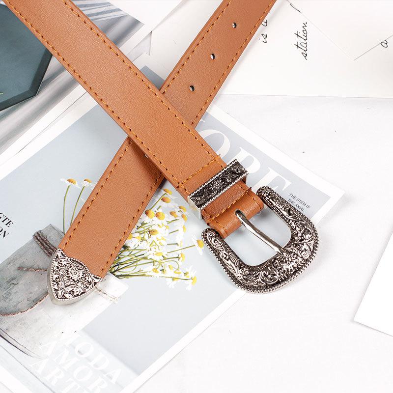 American New Style Fashion Vintage Carved Needle Buckle Belt for Men and Women Punk Hip-hop Y2K Style PU Leather Jeans Belt