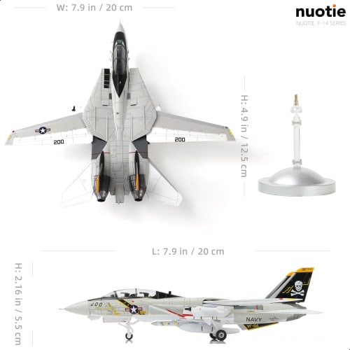 NUOTIE 1/100 Scale F-14 Tomcat Metal Fighter Model, US Navy VF-84 Jolly Rogers Fighter, Diecast Metal Airplane, Military Display Model