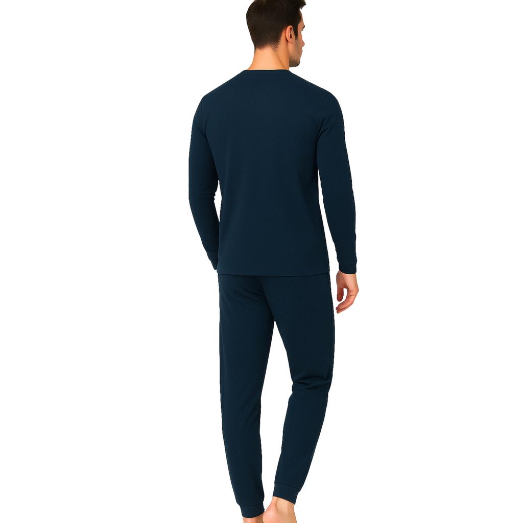 Lee Cooper Piżama Męska Bawełniana Długa Granat Niebieska Logo