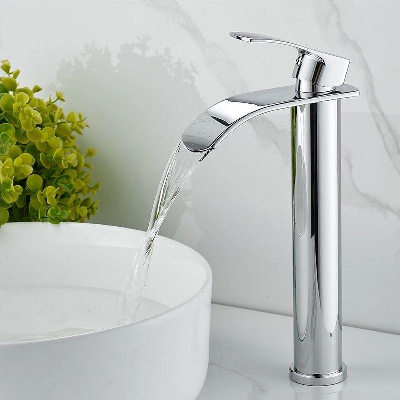 Brushed Gold Basin Faucets Waterfall Black Bathroom Faucet Single handle Basin Mixers Taps Tall Bath Faucet Sink Water Crane