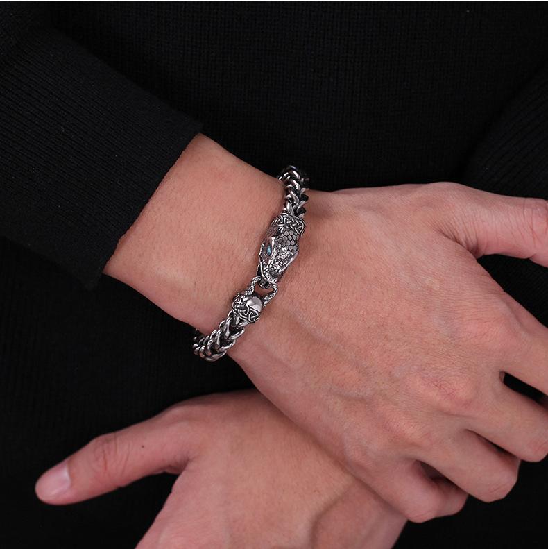 New Big Cuban Bracelet for Men Creative Black Snake Head Bracelets Stainless Steel Anti Tarnish Jewelry ALN25123163