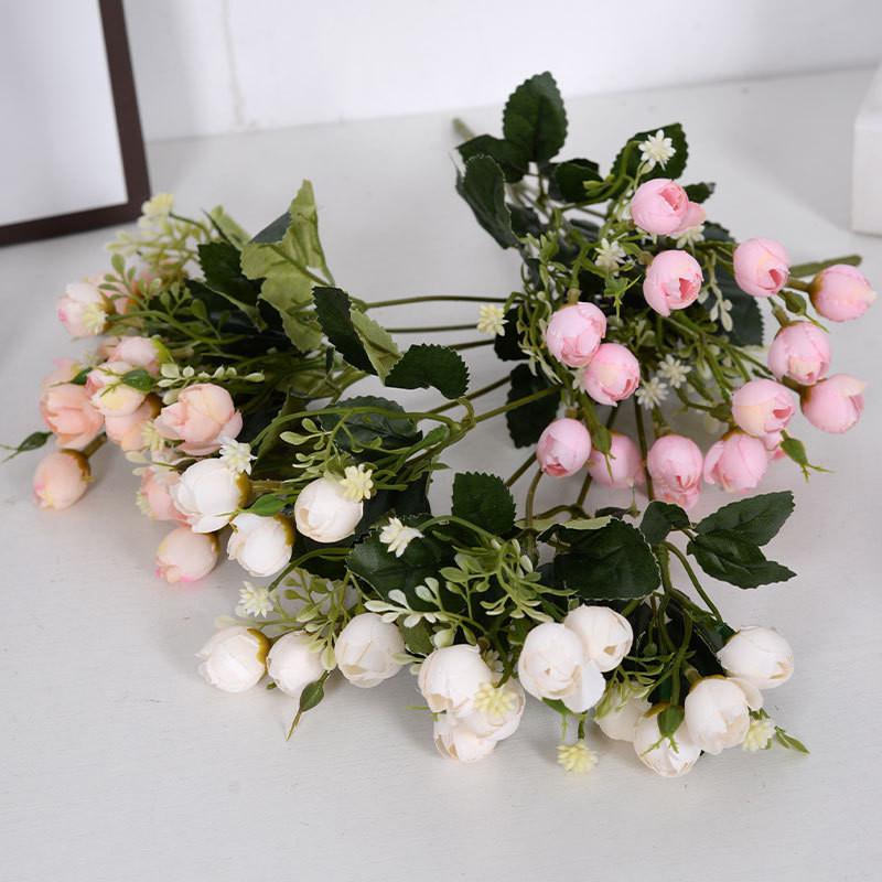 Simulated Rose Small Bouquet Multi Head Flower Bud Wedding Hotel Home Decoration