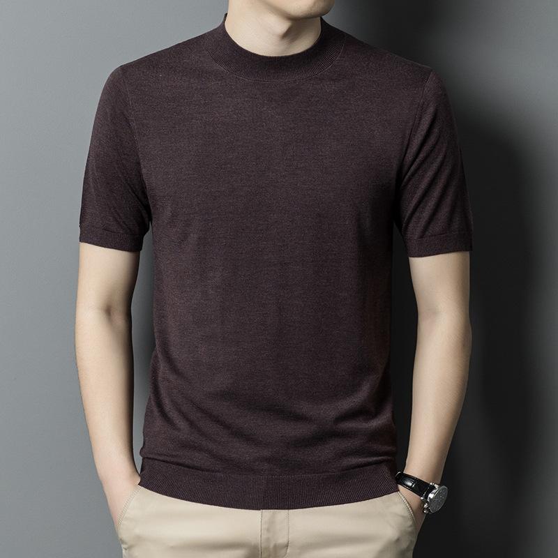 New Autumn Semi-turtleneck Knitted Short-sleeved Sweater Men's Business Fashion Casual Half-sleeved Wool Bottoming Shirt Men's Clothing
