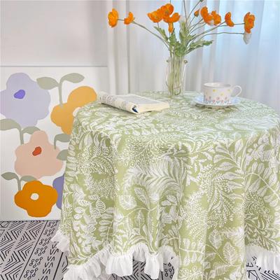 White Pleated Border Printed Tablecloth Flower Pattern Brushed Fabric Table Cover Rural Style Rectangular Dining Table Cloth