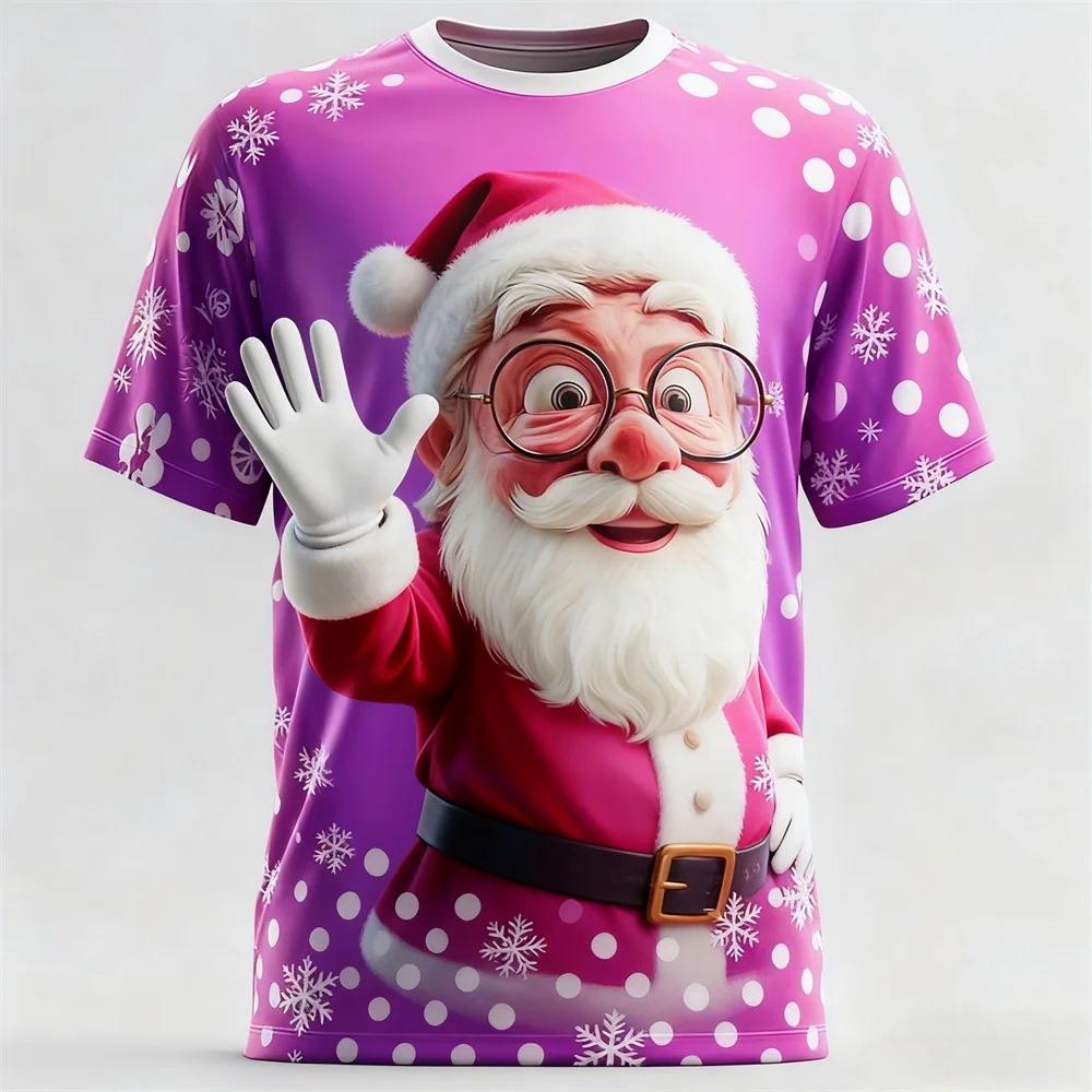 Fun Santa Claus 3D Print Sporty Men T-shirt Casual Loose Street Christmas Party Harajuku Cartoon Cute Short-sleeve Clothing Top