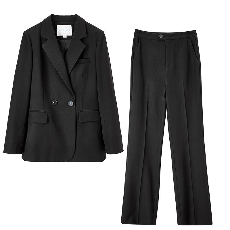 Sentubila Women's Professional Suit Set Spring Autumn Formal Blazer Wide-Leg Trousers Interview Two-Piece Set