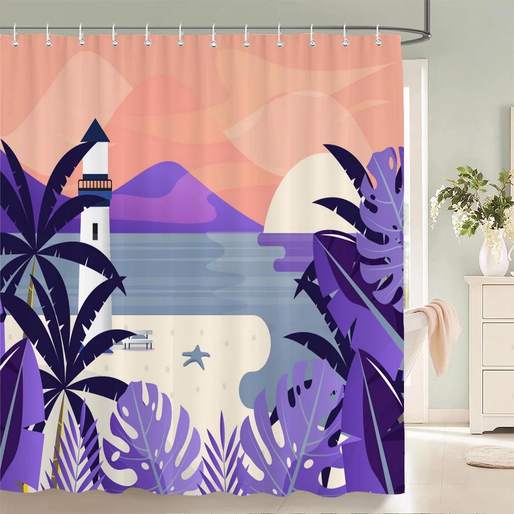Winter Ski Station Cedar Plant Shower Curtains Bathroom Curtain Frabic Waterproof Polyester Bath Curtain with Hooks Decoration