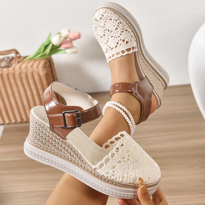Espadrilky Klínkové Sandály pro Ženy Letní Vykrojené Uzavřená Špička Platformové Sandály Dámské Silná Podrážka Sponkový Pásek Sandalias Mujer