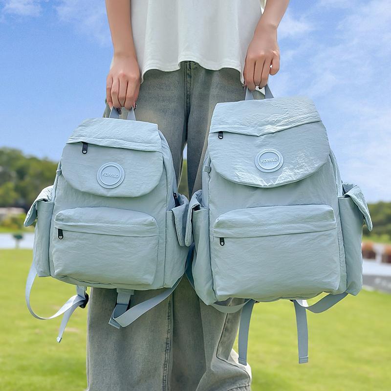 Solid Color Backpack Student Schoolbag Water-repellent Commuter Backpack