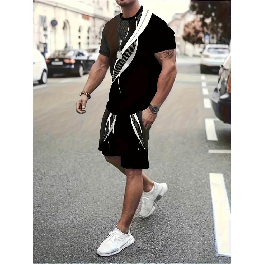 Fashion Casual Men's T-shirt Shorts Set Summer 3D Printed Men's Clothing Daily Elastic Waist Shorts Short Sleeve Set